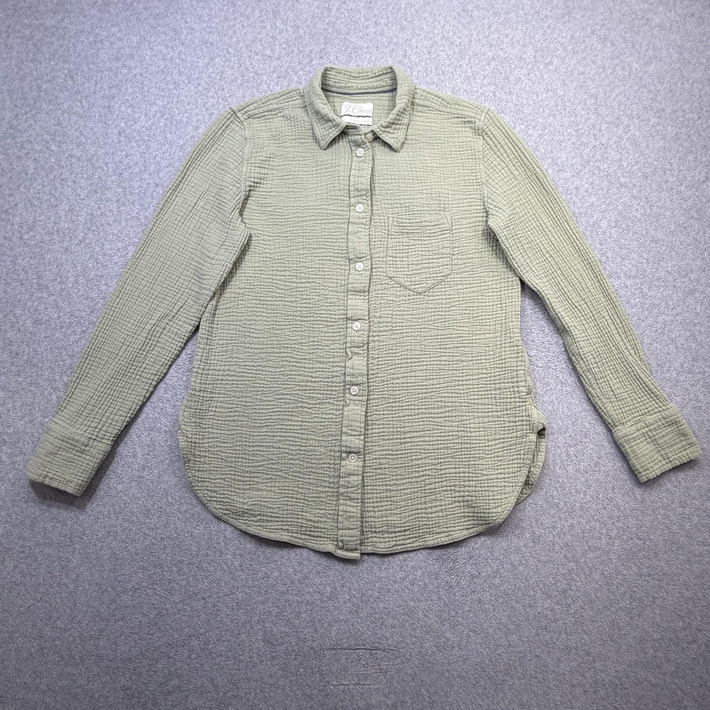 J Crew Shirt Womens 2 Green Classic Garcon Gauze Long Sleeve Button Front Top